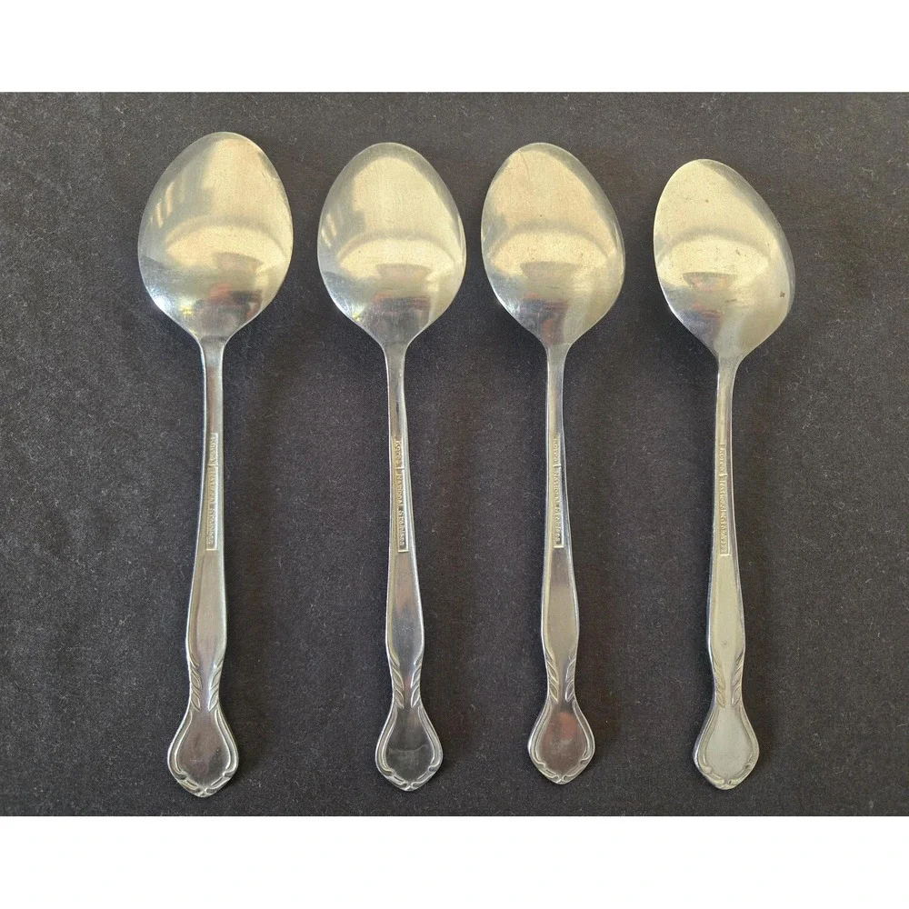 4 Vintage National Stainless Norma Rose Daisy Motif Tablespoons 7.5